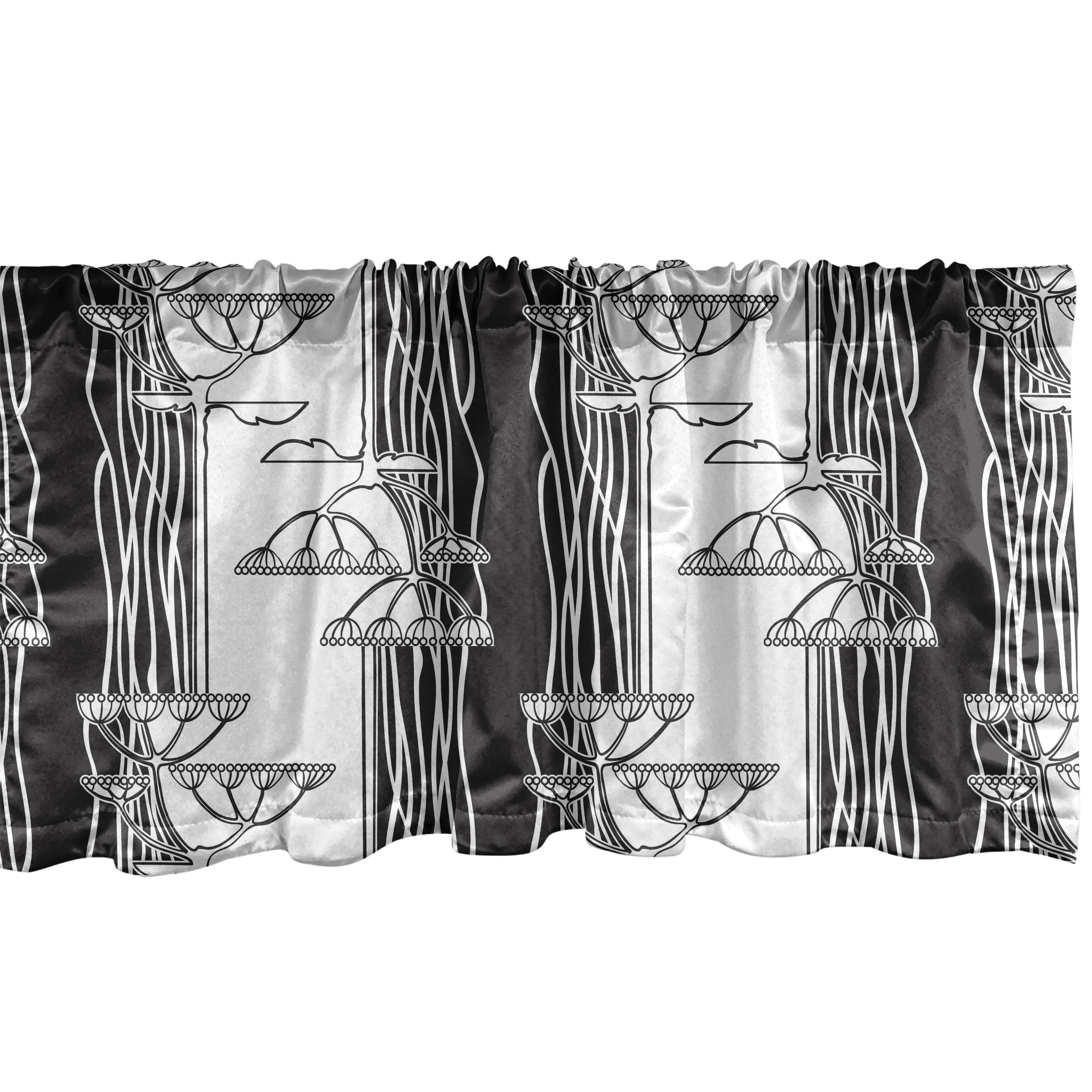 Black and White Satin Polyester Rod Pocket Valance Set