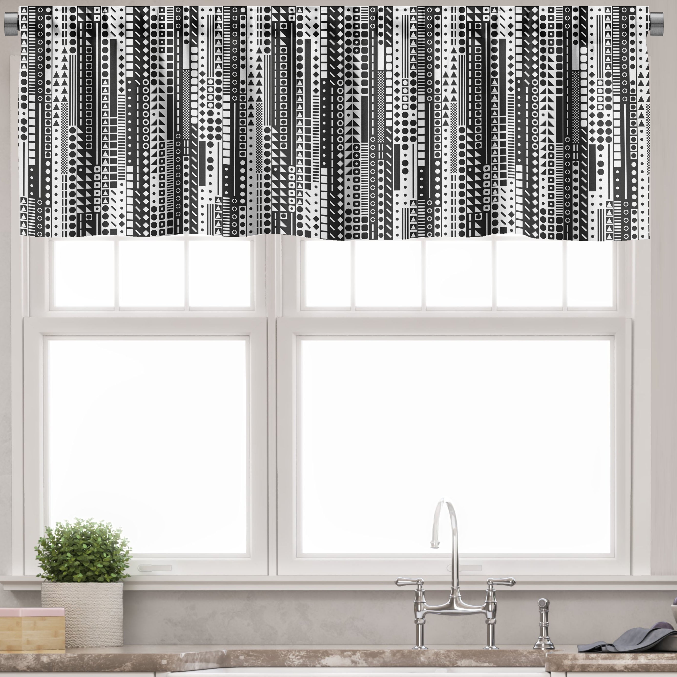 Black and White Geometric Satin Rod Pocket Valance Set