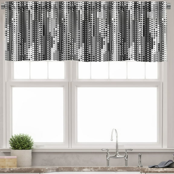 Ambesonne Black and White Valance Pack of 2, Geometrical, 54"X12", Black White