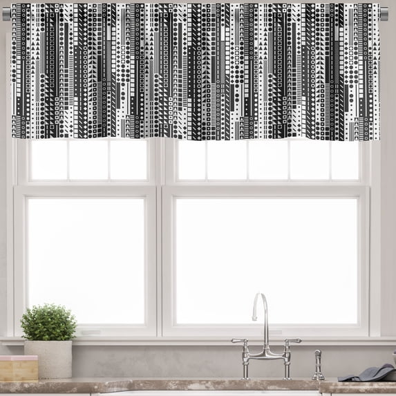 Ambesonne Black and White Valance Pack of 2, Geometrical, 54"X12", Black White