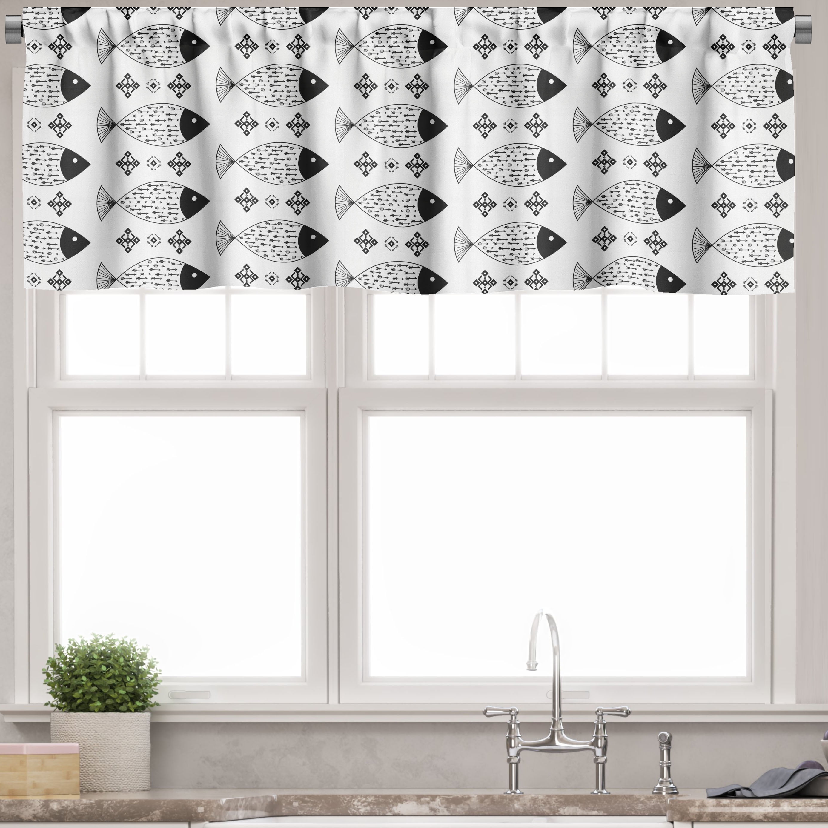 Black and White Ocean Sea Life Satin Valance Set