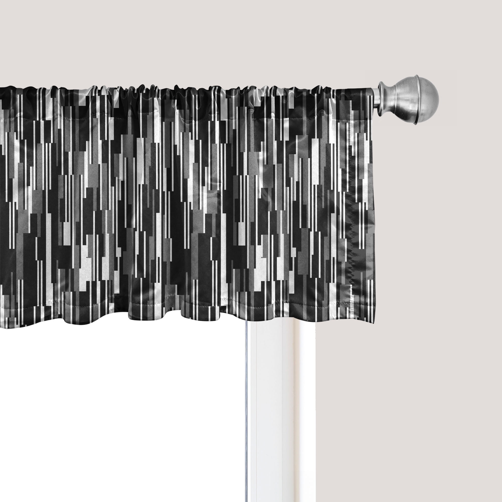 Abstract Black and White Satin Rod Pocket Valance, 54" x 18"