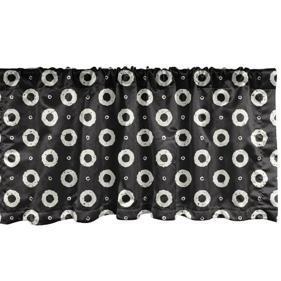 Ambesonne Black and White Window Valance, Donut Shapes, 54" X 12", Black and White