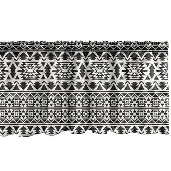 Ambesonne Black and White Window Valance, Folk Mexican, 54" X 12", Black White