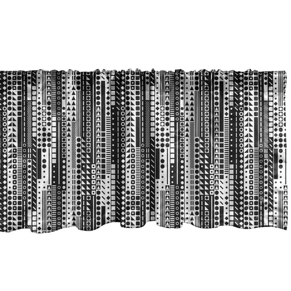 Ambesonne Black and White Window Valance, Geometrical, 42" x 18", Black White