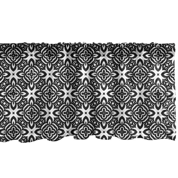 Ambesonne Black and White Window Valance, Monochrome Details, 54" X 12", Black White