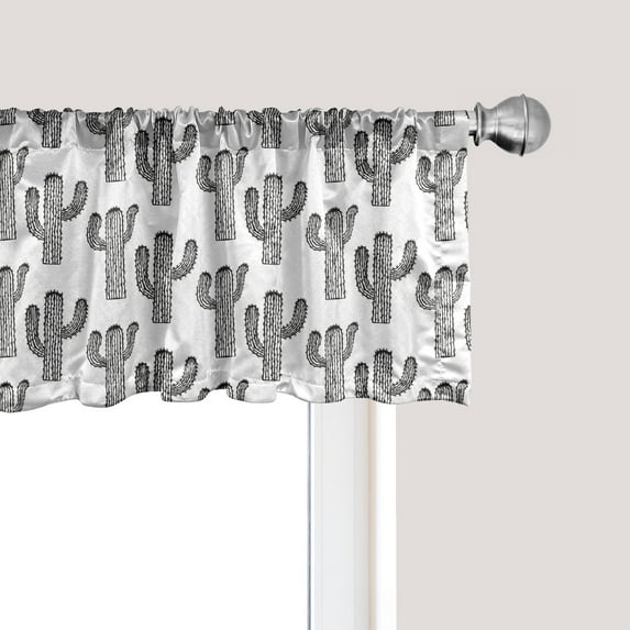 Ambesonne Black and White Window Valance, Outline Cactus Art, 54" X 18", Black and White