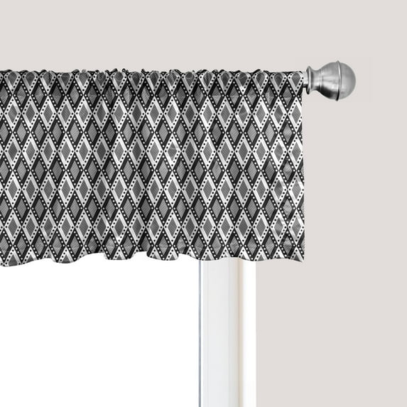Ambesonne Black and White Window Valance, Rhombus Lines, 54" X 12", Black and White