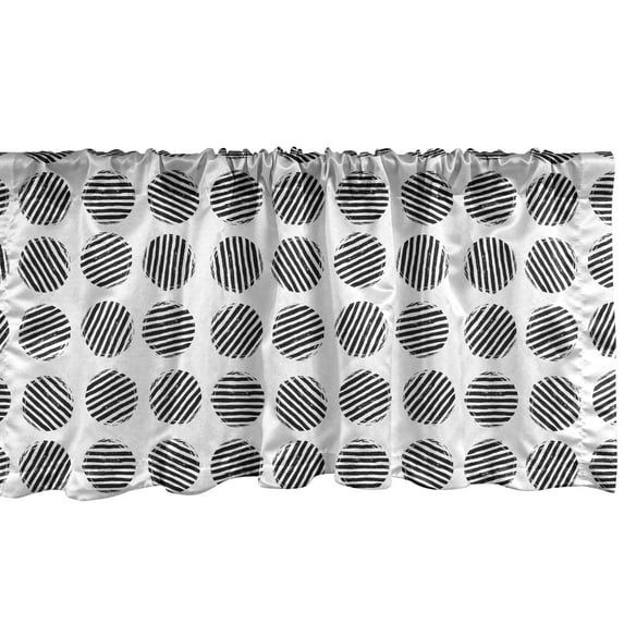 Ambesonne Black and White Window Valance, Striped Rounds Art, 54" X 12", Black and White