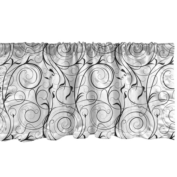 Ambesonne Black and White Window Valance, Swirling Motifs, 54" X 18", Black and White