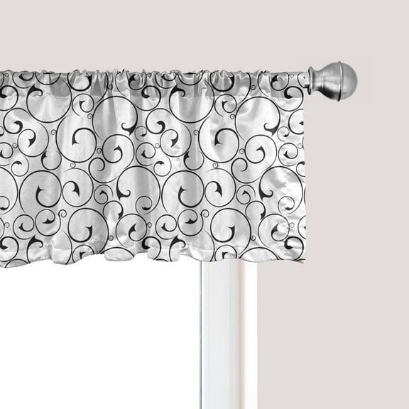 Ambesonne Black and White Window Valance, Vintage Curlicues, 54" X 12", Black and White