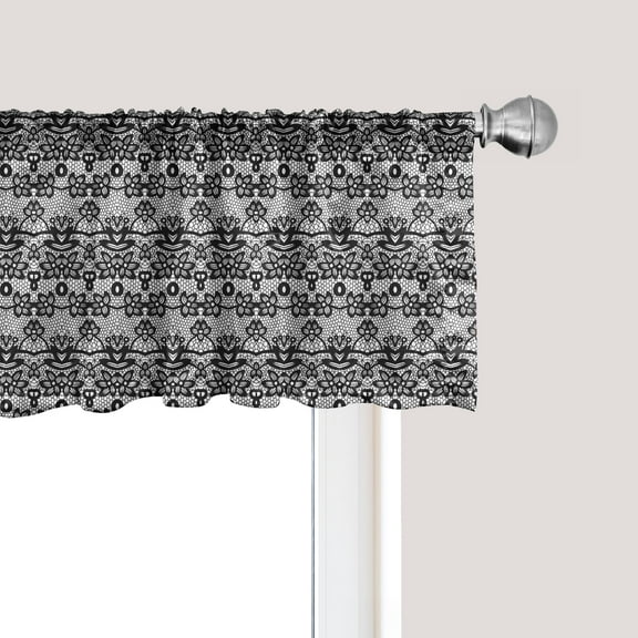 Ambesonne Black and White Window Valance, Vintage Lace, 54" X 12", Black White