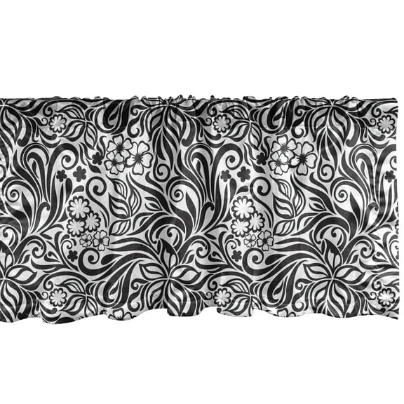 Ambesonne Black and White Window Valance, Western Floral, 54" X 12", Black White