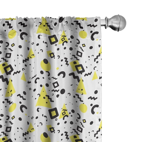Ambesonne Black and Yellow Window Curtains, 80s Memphis, Each 28" W x 84" L, Black Yellow White