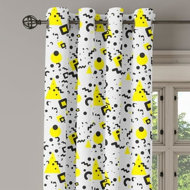 Ambesonne Black and Yellow Grommet Curtain Single Panel, 80s Memphis, 50"x60", Black Yellow White