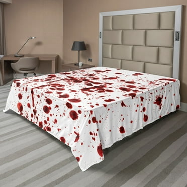Ambesonne Bloody Flat Sheet, Splashes of Blood Scary, King Size, Red White