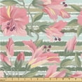 thumbnail image 1 of Ambesonne Blooming Floral Fabric by the Yard Upholstery, Leafy Pastel Spring, 2 Yards, Pastel Pink Peacock Green, 1 of 1