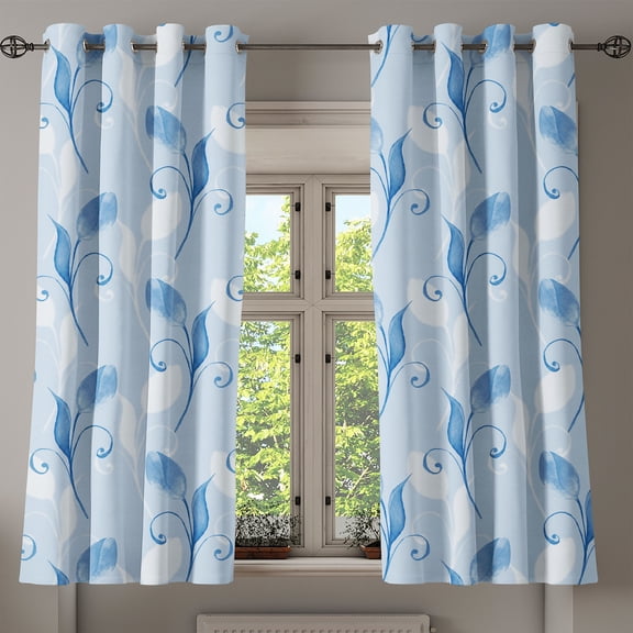 Ambesonne Blooming Floral Grommet Curtain, Boho Botany Flowers, 50"x63", Sea Blue Pale Blue White