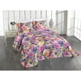 thumbnail image 1 of Ambesonne Blooming Floral Quilted Coverlet 3 Pcs, Vintage Boho Garden, King Size, Magenta Pale Fuchsia, 1 of 4