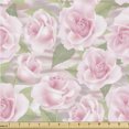 thumbnail image 1 of Ambesonne Blooming Roses Fabric by the Yard Upholstery, Leafy Vintage Flower, 10 Yards, Pistachio Green Pale Pink, 1 of 1