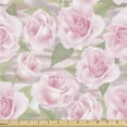 thumbnail image 1 of Ambesonne Blooming Roses Fabric by the Yard Upholstery, Leafy Vintage Flower, 3 Yards, Pistachio Green Pale Pink, 1 of 1