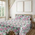 thumbnail image 1 of Ambesonne Blooming Roses Fitted & Flat Sheet with Sham 3 Pcs Set, Boho Floral Vintage, Twin XL, Pastel Pink Jade Green, 1 of 5