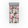 thumbnail image 1 of Ambesonne Blooming Roses Fitted Sheet, Romantic Leaves Art, Twin Size, Pale Pink Peacock Green, 1 of 5