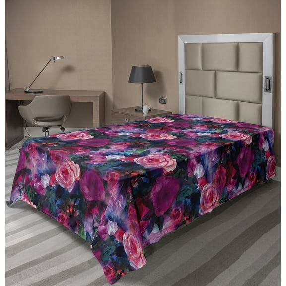 Ambesonne Blooming Roses Flat Bedding Sheet Soft Top Sheet, Wild Spring Flowers, Twin XL, Dark Magenta Pale Pink
