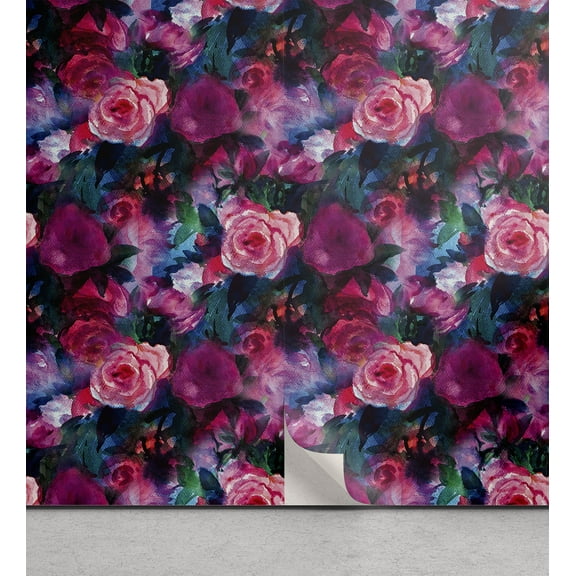 Ambesonne Blooming Roses Peel & Stick Wallpaper for Home, Wild Spring Flowers, 13"x36", Dark Magenta Pale Pink