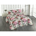 thumbnail image 1 of Ambesonne Blooming Roses Quilted Bedspread Set 3 Pcs, Romantic Leaves Art, Queen, Pale Pink Peacock Green, 1 of 4