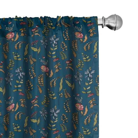 Ambesonne Blossom 4-Panel Curtains, Botanical Exotic Flora Art, 56"x84", Caramel Coral Slate Brown