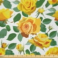 thumbnail image 1 of Ambesonne Blossom Fabric by the Yard Microfiber, Yellow Toned Rose Pattern, 1 Yard, Yellow Green Dark Peach, 1 of 2
