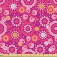 thumbnail image 1 of Ambesonne Blossom Fabric by the Yard Upholstery, Blooms in Retro Art Style, 1 Yard, Magenta and Orange, 1 of 5