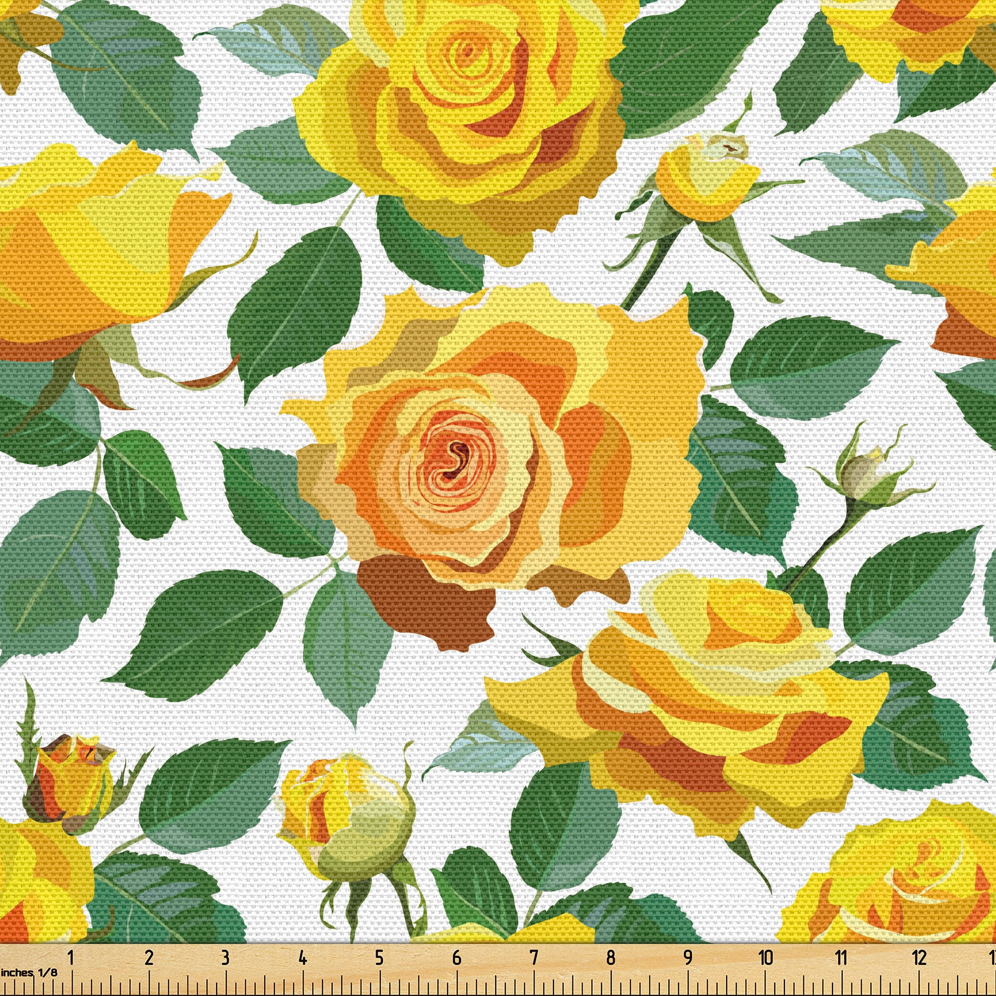 Ambesonne Blossom Fabric by the Yard Upholstery, Yellow Toned Rose ...