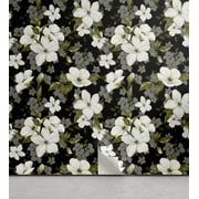 Ambesonne Blossom Theme Peel & Stick Wallpaper for Home, Spring Flowers Leaves, 13"x72", White Pale Olive Green