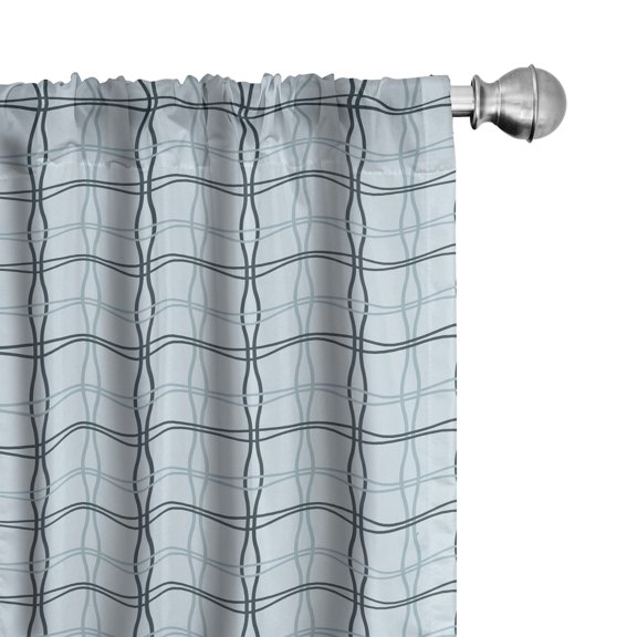 Ambesonne Blue Window Curtains, Square Wavy Lines Patterns, Each 28" W x 63" L, Almond Green Slate Blue