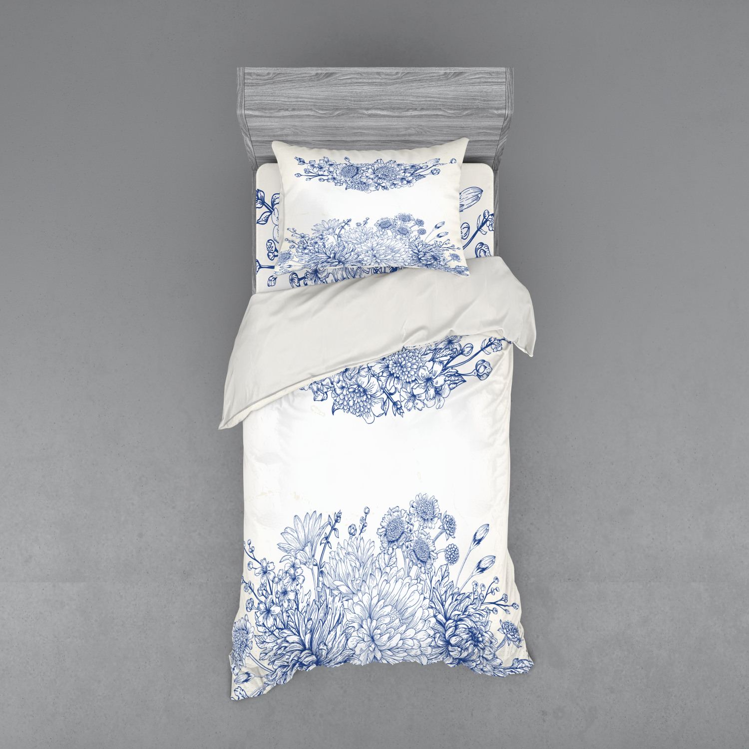 Ambesonne Blue Bedding Set 3 Pcs, Bridal Bouquet Carnations, Twin, Blue White