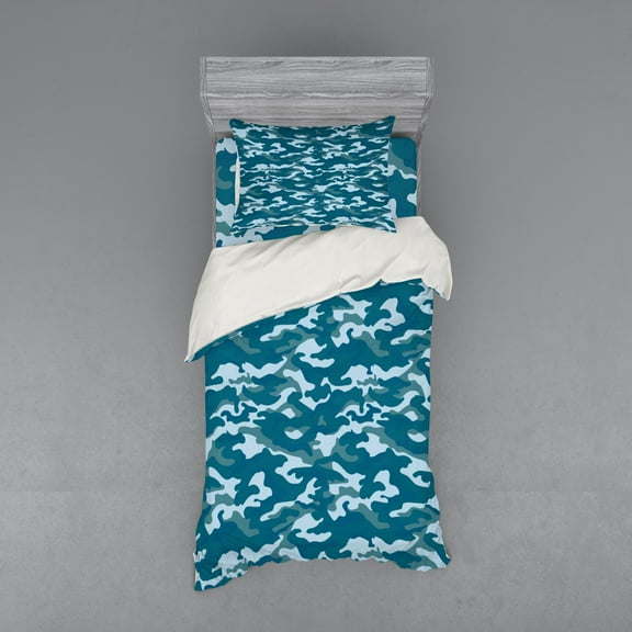 Ambesonne Blue Bedding Set 3 Pcs, Camouflage Oceanic Colors, Twin XL, Slate Blue Pale Blue