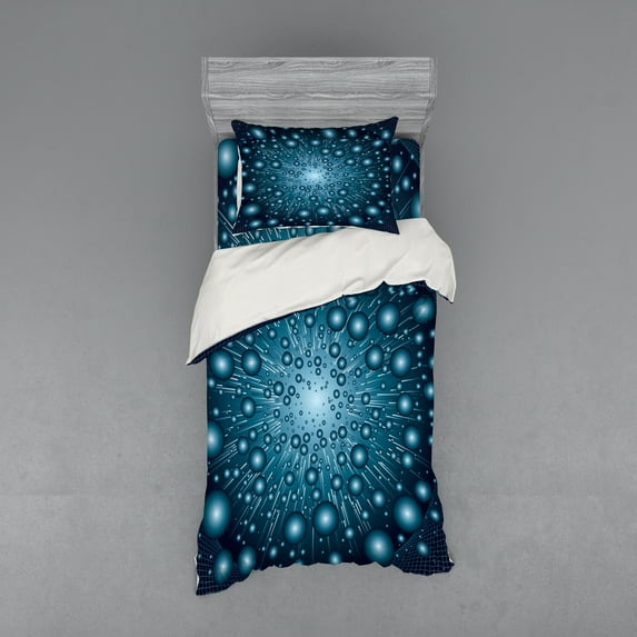 Ambesonne Blue Bedding Set 3 Pcs, Futuristic Galaxy Energy, Twin XL, Petrol Blue