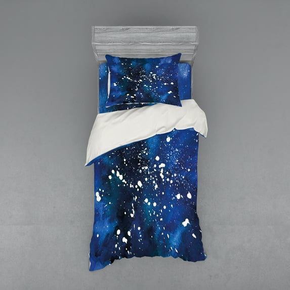 Ambesonne Blue Bedding Set 3 Pcs, Grunge Space Theme Art, Twin XL, Pale Blue Dark Blue