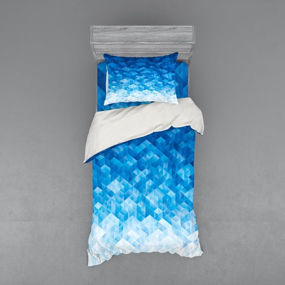 Ambesonne Blue Bedding Set 3 Pcs, Mosaic Triangle Graphic, Twin, Pale Blue