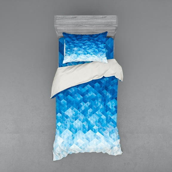 Ambesonne Blue Bedding Set 3 Pcs, Mosaic Triangle Graphic, Twin, Pale Blue