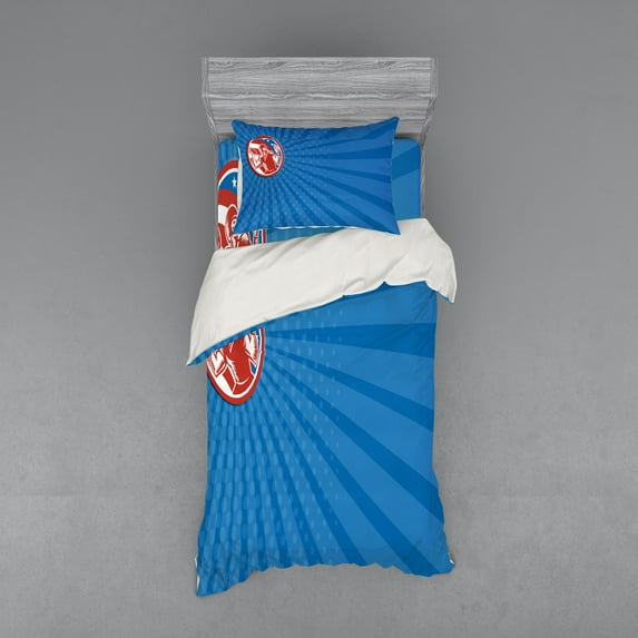 Ambesonne Blue Bedding Set 3 Pcs, Pop Art American Football, Twin, Orange Blue Azure Blue