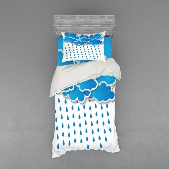 Ambesonne Blue Bedding Set 3 Pcs, Puffy Clouds Rainy Day, Twin, Blue White