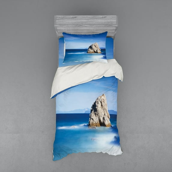 Ambesonne Blue Bedding Set 3 Pcs, Rock in Ocean Serenity, Twin, Turquoise Grey