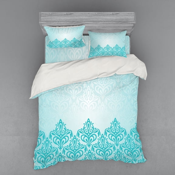 Ambesonne Blue Bedding Set 4 Pcs, European Victorian Design, Queen, Blue