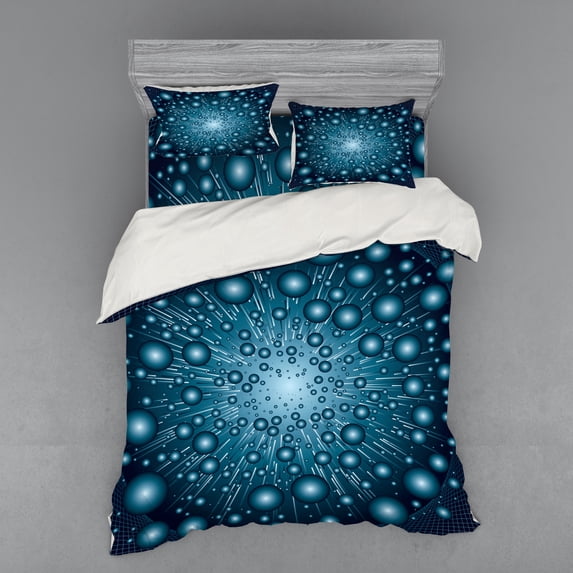 Ambesonne Blue Bedding Set 4 Pcs, Futuristic Galaxy Energy, Queen, Petrol Blue