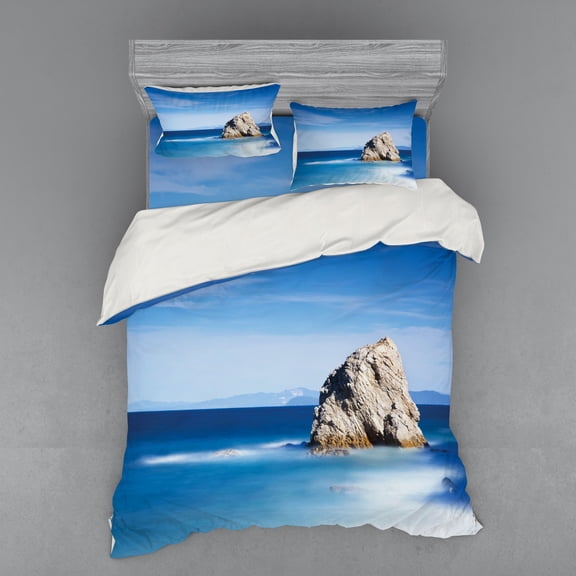Ambesonne Blue Bedding Set 4 Pcs, Rock in Ocean Serenity, Queen, Turquoise Grey