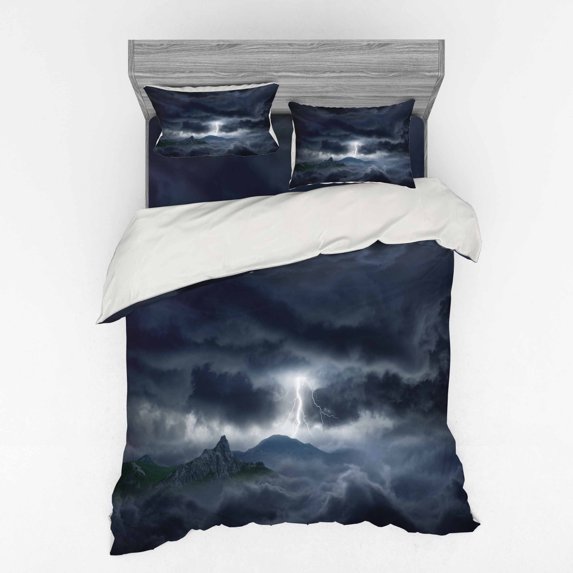 Ambesonne Blue Bedding Set 4 Pcs, Stromy Sky over Mountains, Queen, Blue