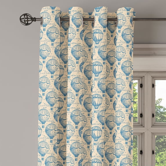 Ambesonne Blue Beige Grommet Curtain Single Panel, Sketch Air Balloon, 50"x60", Navy Blue and Beige